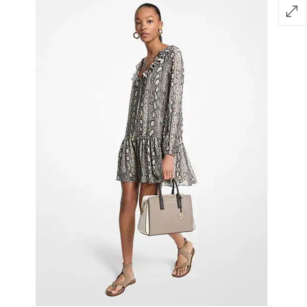 Michael Kors Snake Print Georgette Ruffle Mini Dress Size M Nwt